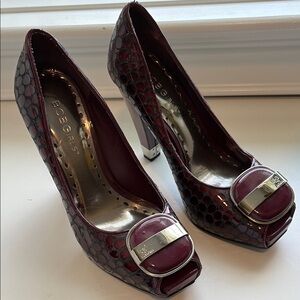 BCBGirls Red Velvet Stiletto Heels with Silver Accent